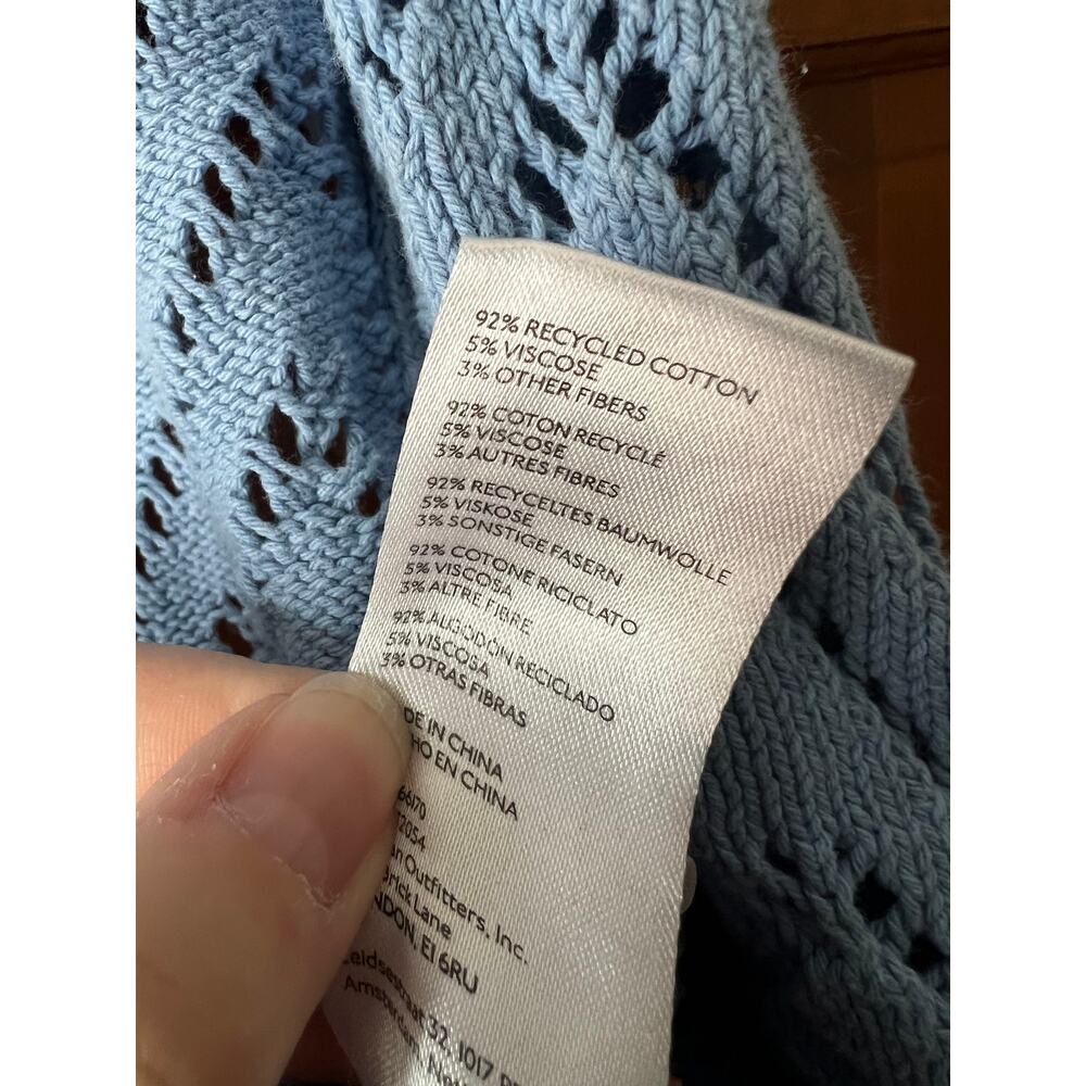 BDG Women's Open Knit Crochet Cardigan Sweater Short Sleeve Powder Blue Size L - Picture 7 of 10